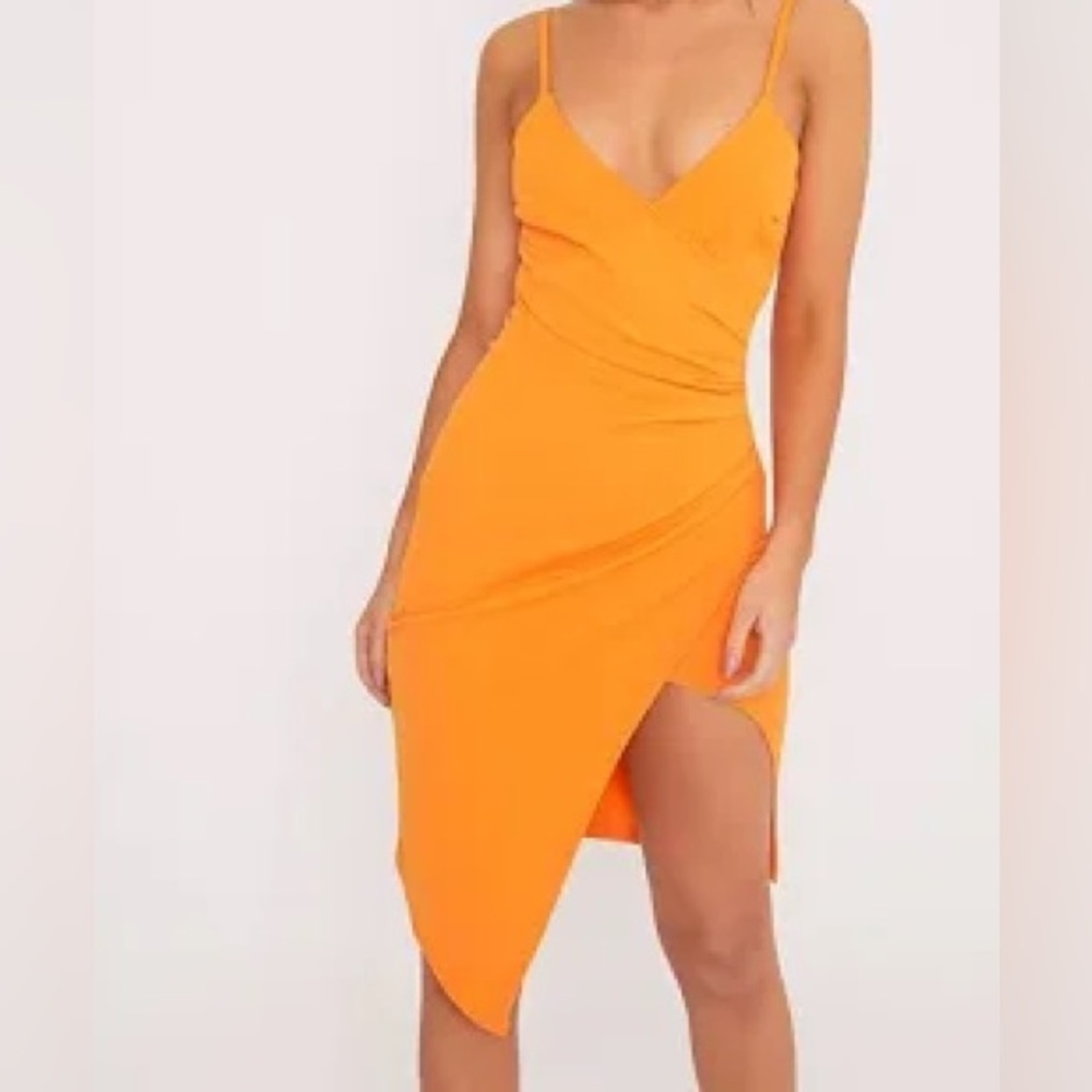 Pretty Little Thing Bright Orange Wrap Dress